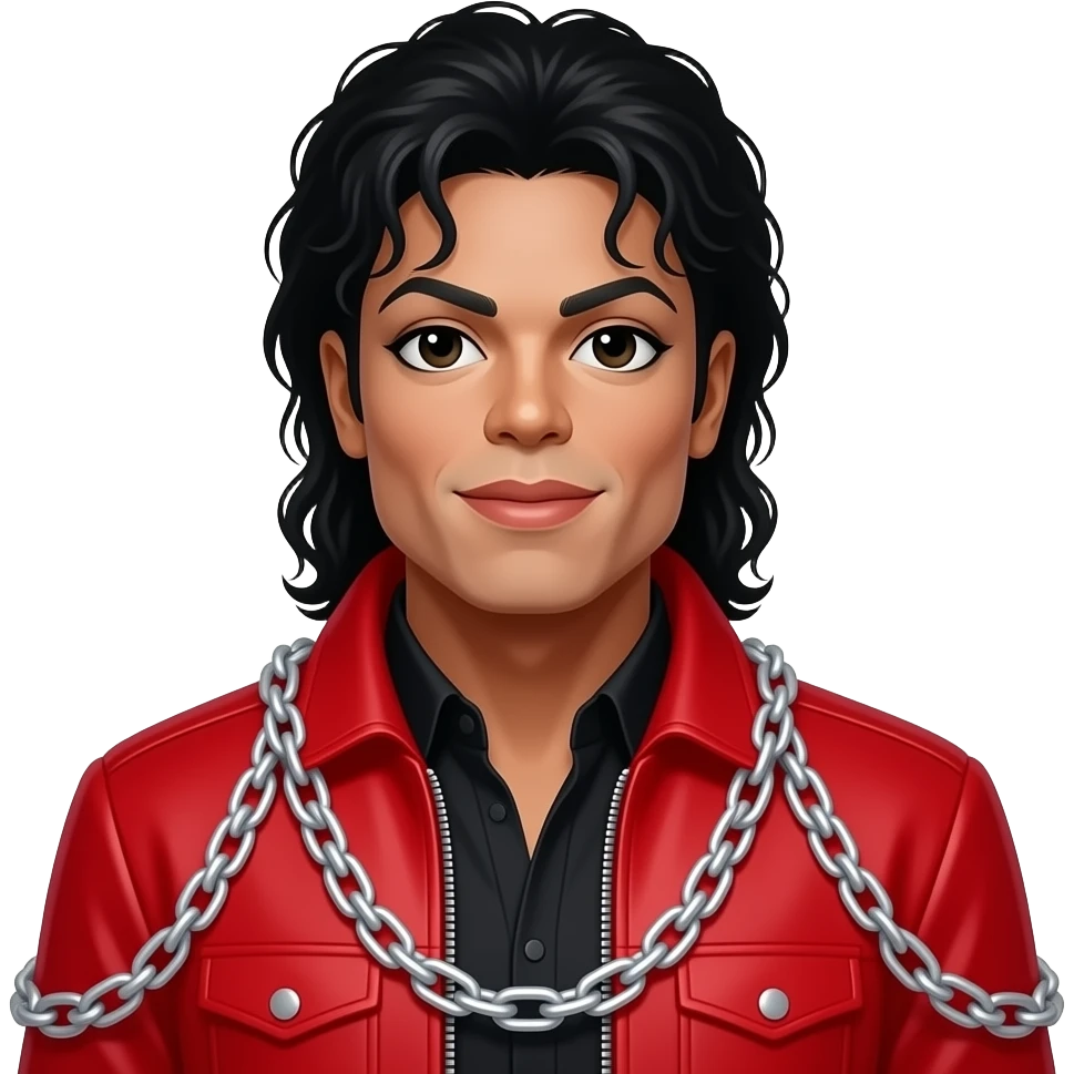 Micheal jackson wearing his iconic thriller red jacket with sliver hanging on his jacket emoji