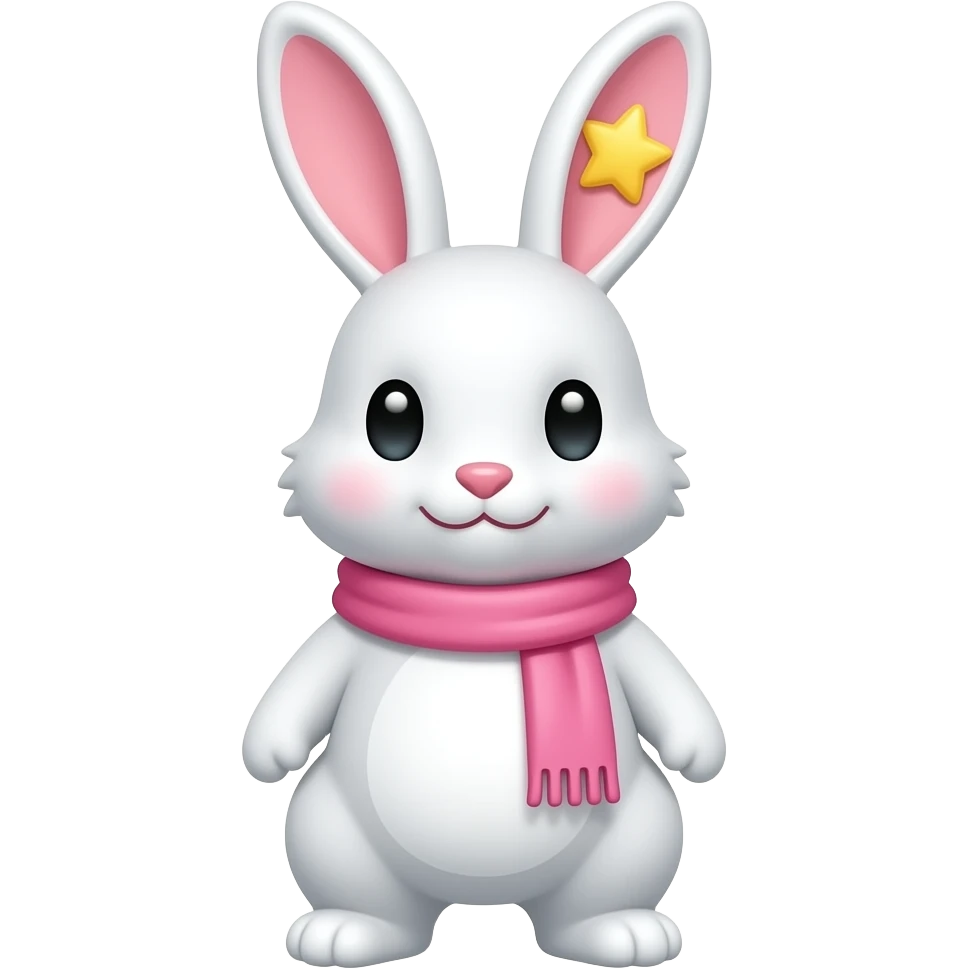 오른쪽 귀에 별이 있는 분홍색 목도리를 한 흰색 토끼 emoji