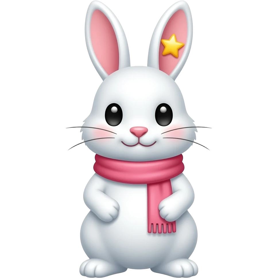오른쪽 귀에 별이 있는 분홍색 목도리를 한 흰색 토끼 emoji