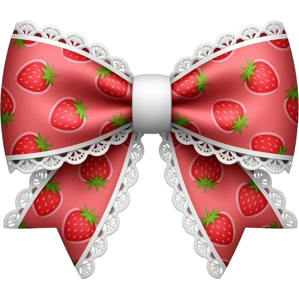 red and white with  strawberry style pattern on bow lace coquette bow emoji