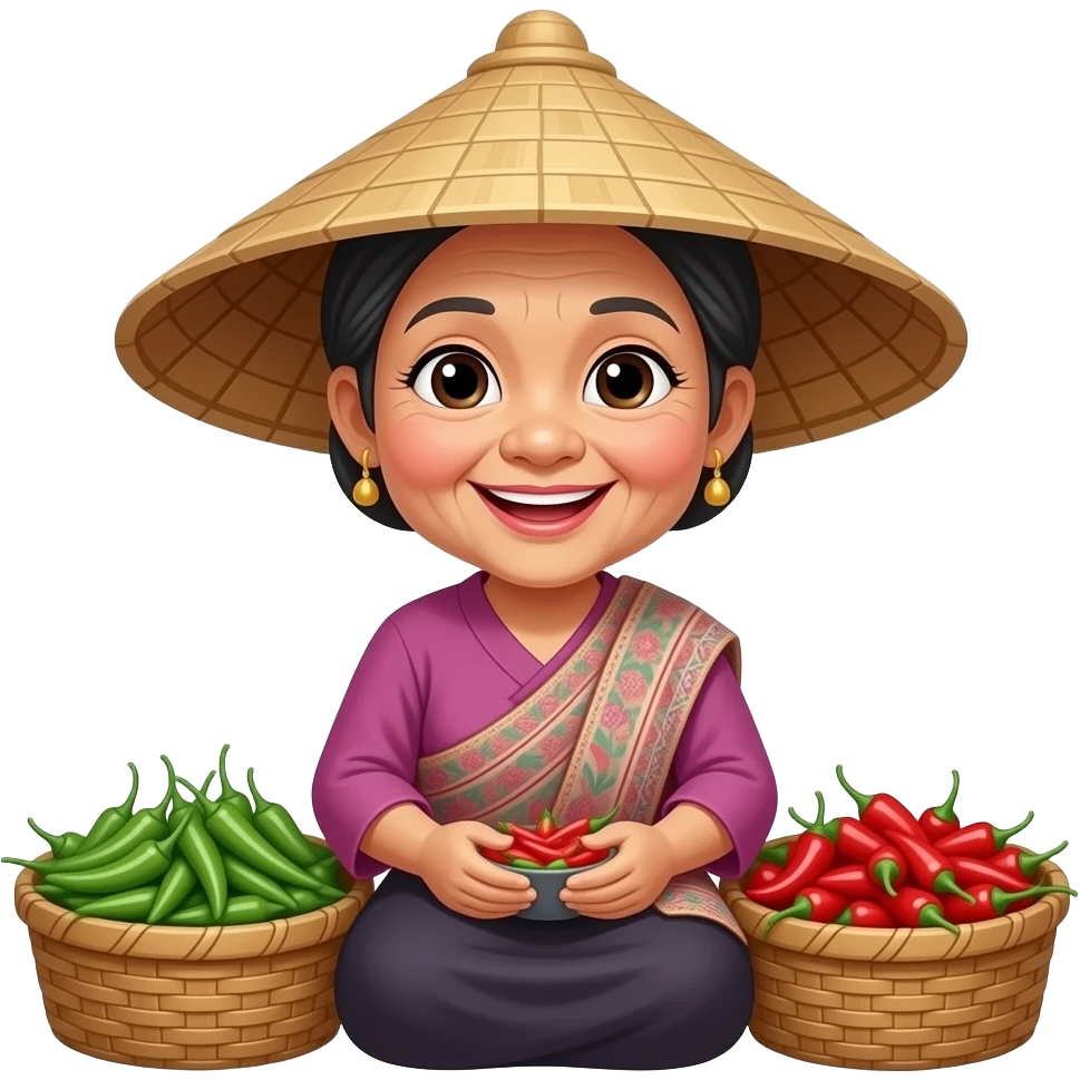 A Thai old woman is selling Thai chili peppers at the market emoji