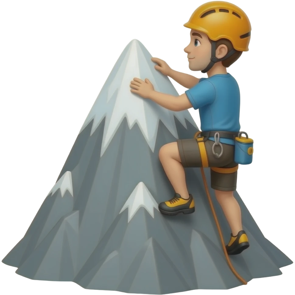 a climber climbing a life-size mountain emoji