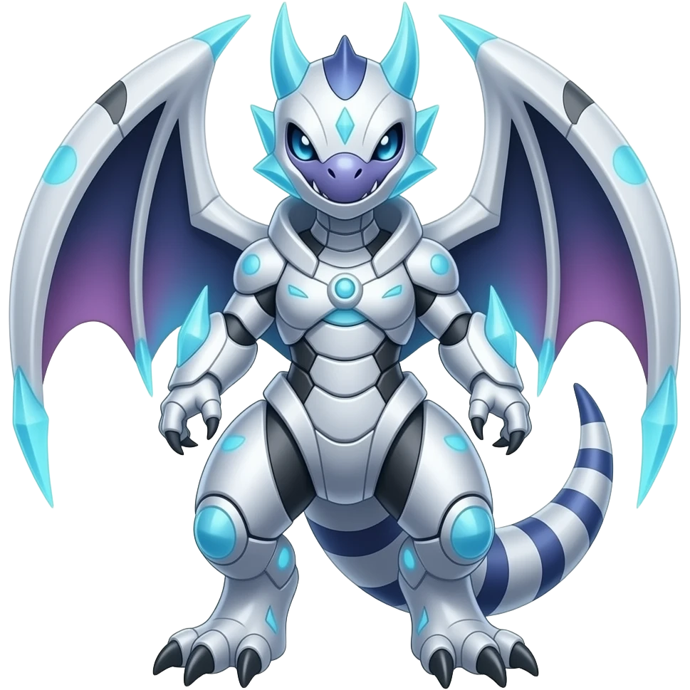 Shiny Futuristic Celestial Fakemon-Pokemon-Digimon-Spectrobes-Raptor-fusion, full body, teo emoji