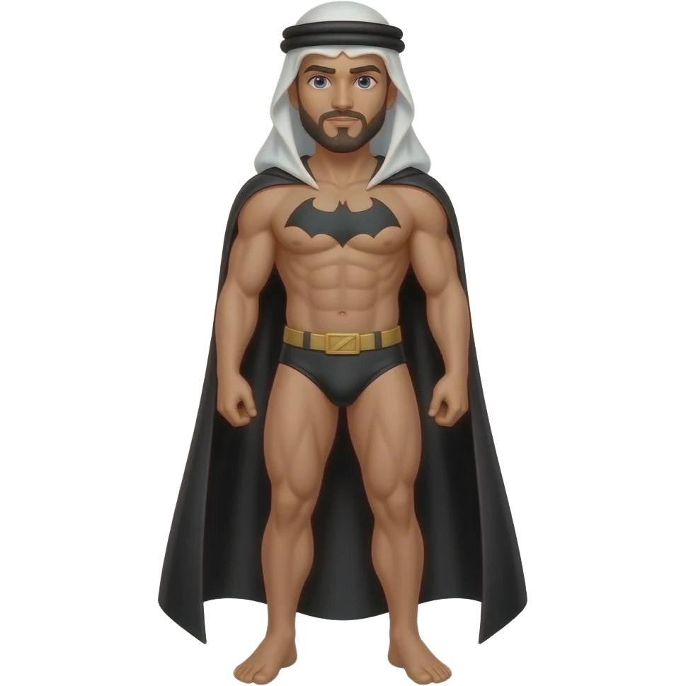 full body arabic-theme male superhero clothless figure with only cape and muscular build in thin, narrow underwear with bulge emoji