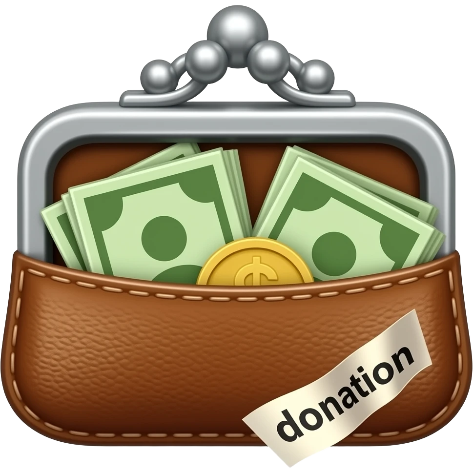 A purse with money and financial bills, representing financial contribution emoji