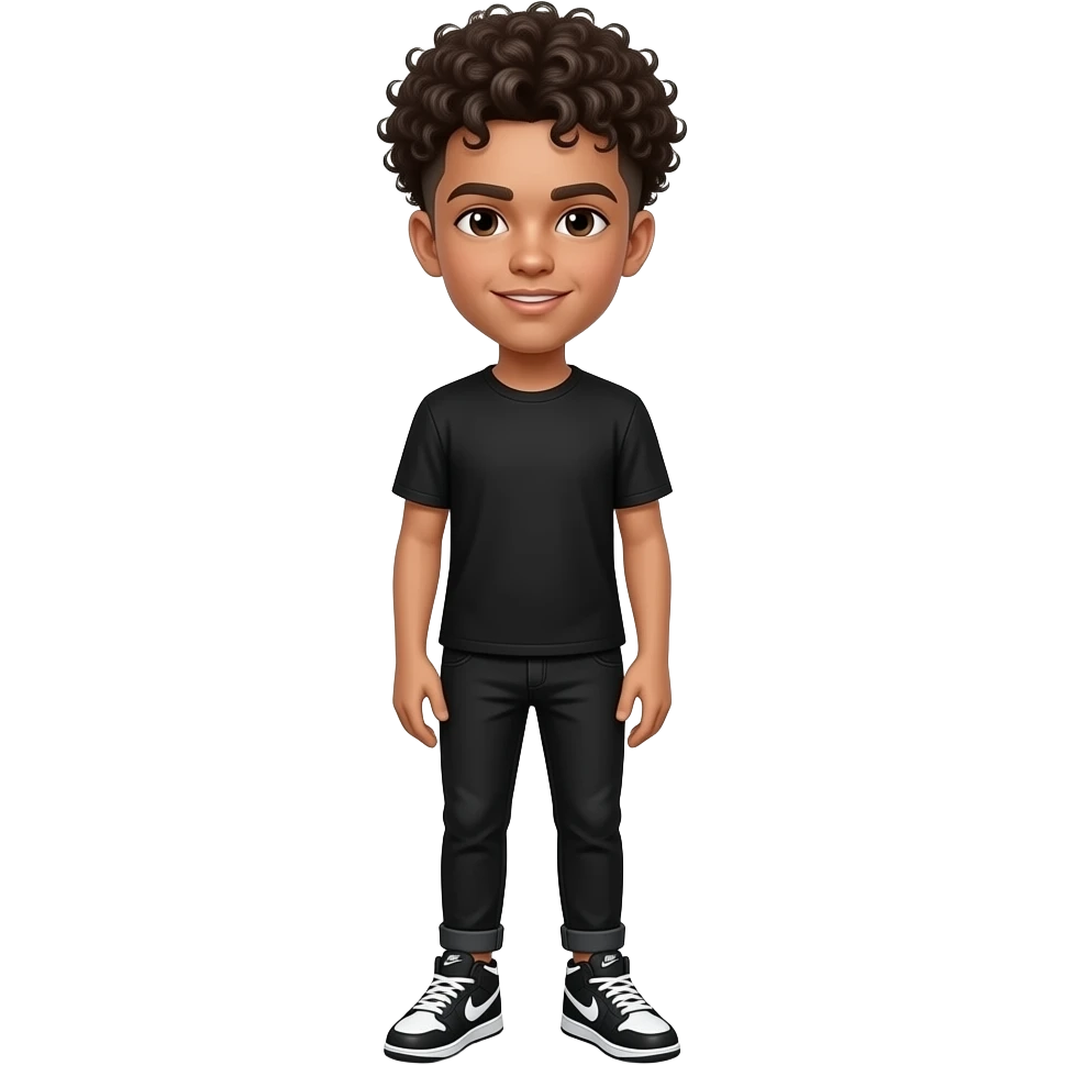 Um homem adolescente Cabelo callow fade cacheado Corpo inteiro calça e tênis nikecor de pele branca o cara branco com roupa preta emoji