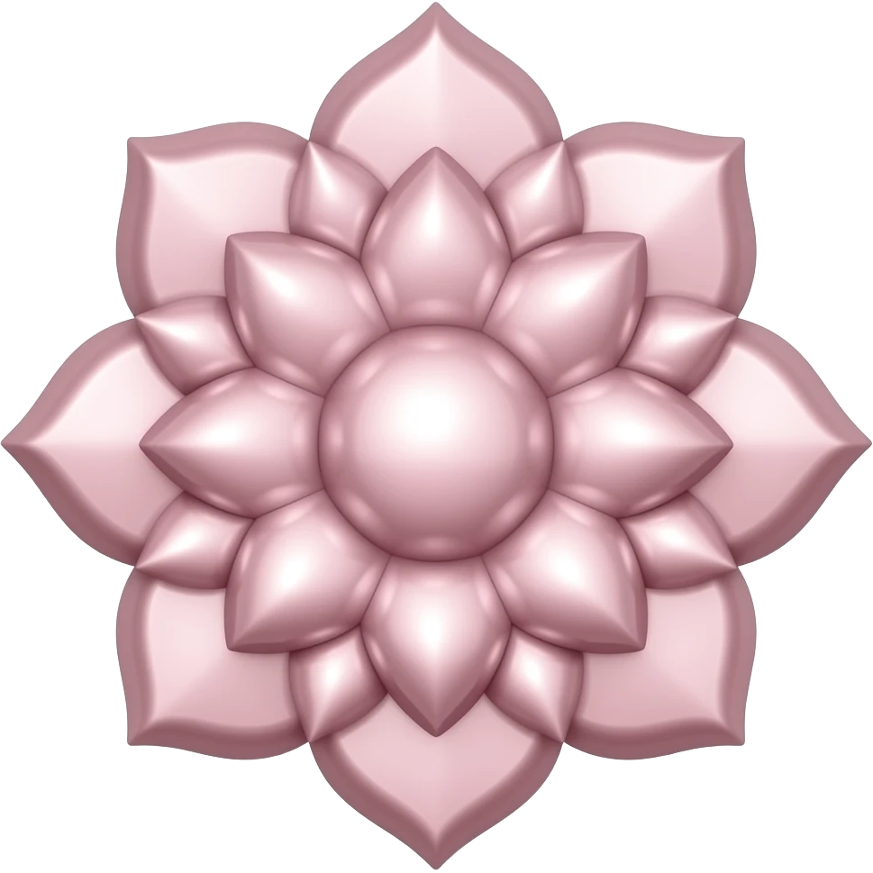Smooth, simple, rounded, puffed chrome mandala with light pink. emoji