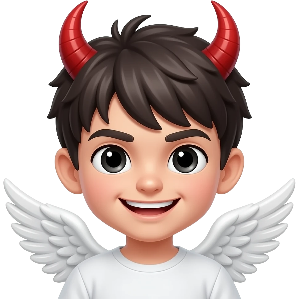 Ange garcon avec des corne de demon et un sourire malefique emoji