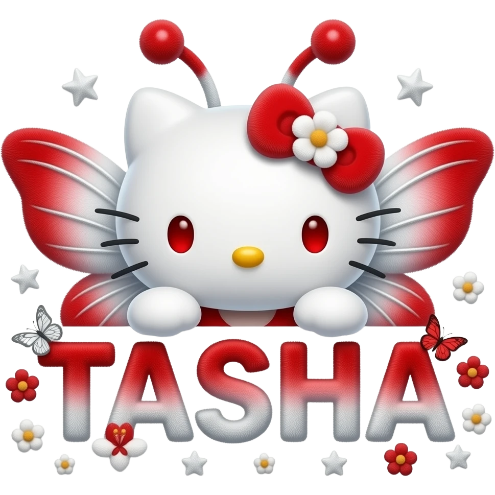 White velvety fur 3D hello kitty head, red eyes, red white ombre 3D ...