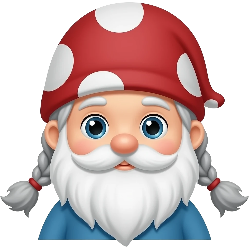 Girl Garden gnome with grey braids; no beard no mustachio emoji