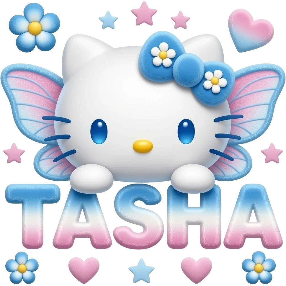White velvety fur 3D hello kitty head with blue white pink gradient 3D ...