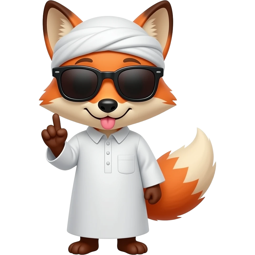 Fox with black sunglases , Muslim clothes and pouting his finger up emoji