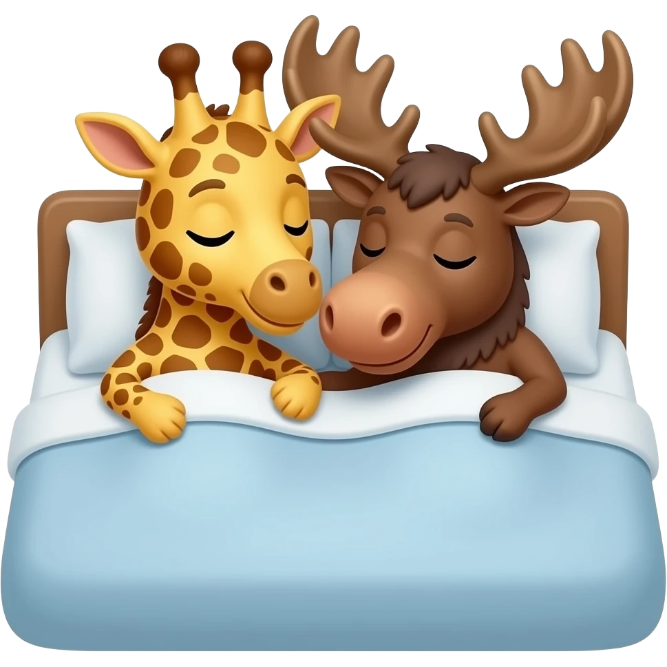 Einfacher Giraffenkopf und Elchkopf kuscheln in einem bett emoji