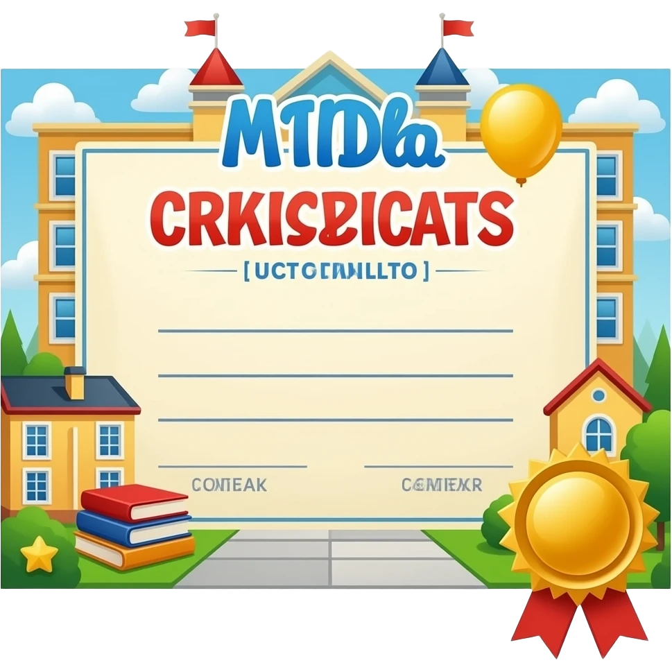 создай шаблон яркого  детского сертификата на школьную тему emoji