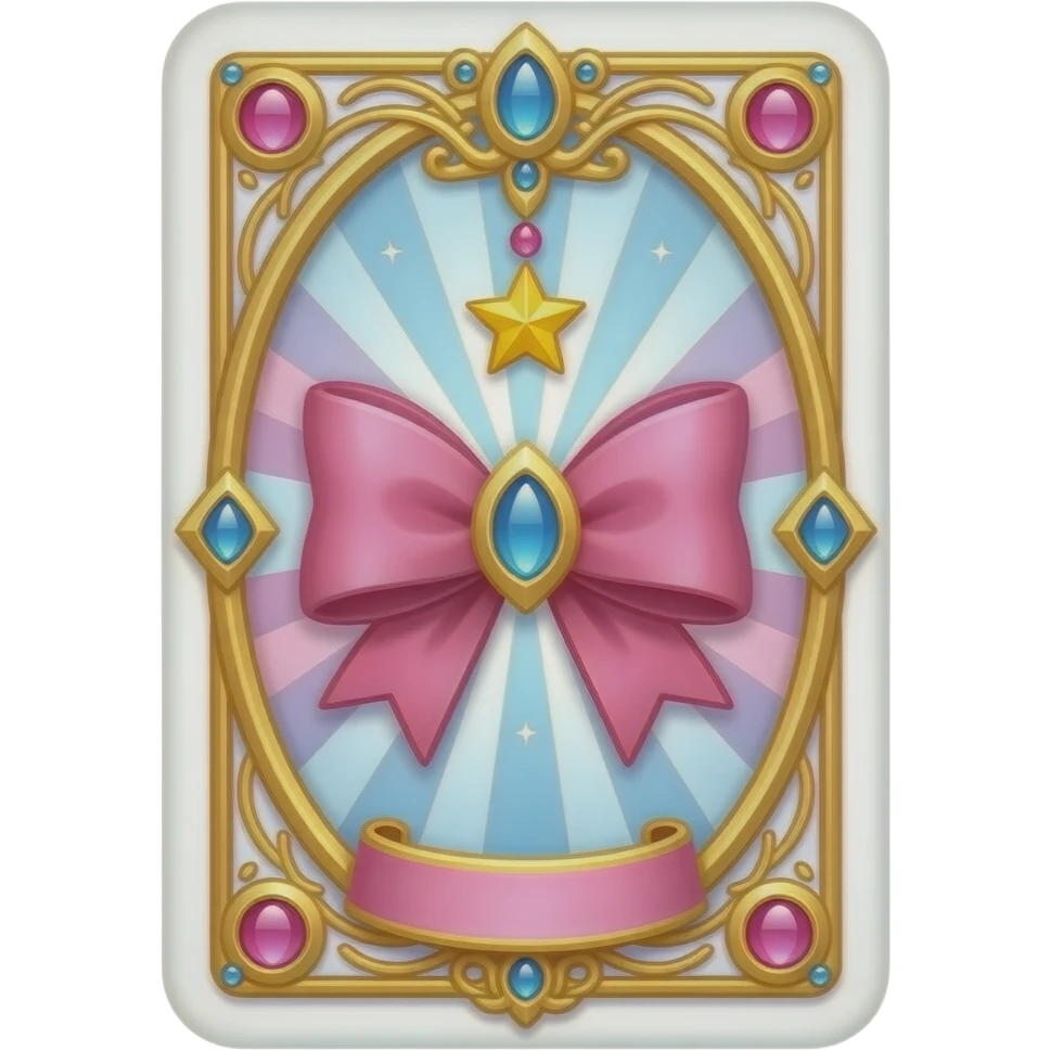 magical tarot card like Clow Cards, with pink bow and beautiful embellishment all around emoji
