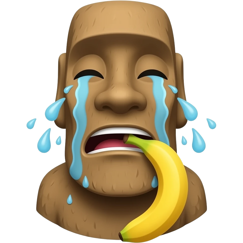 moai crying laughing with banana in mouth emoji
