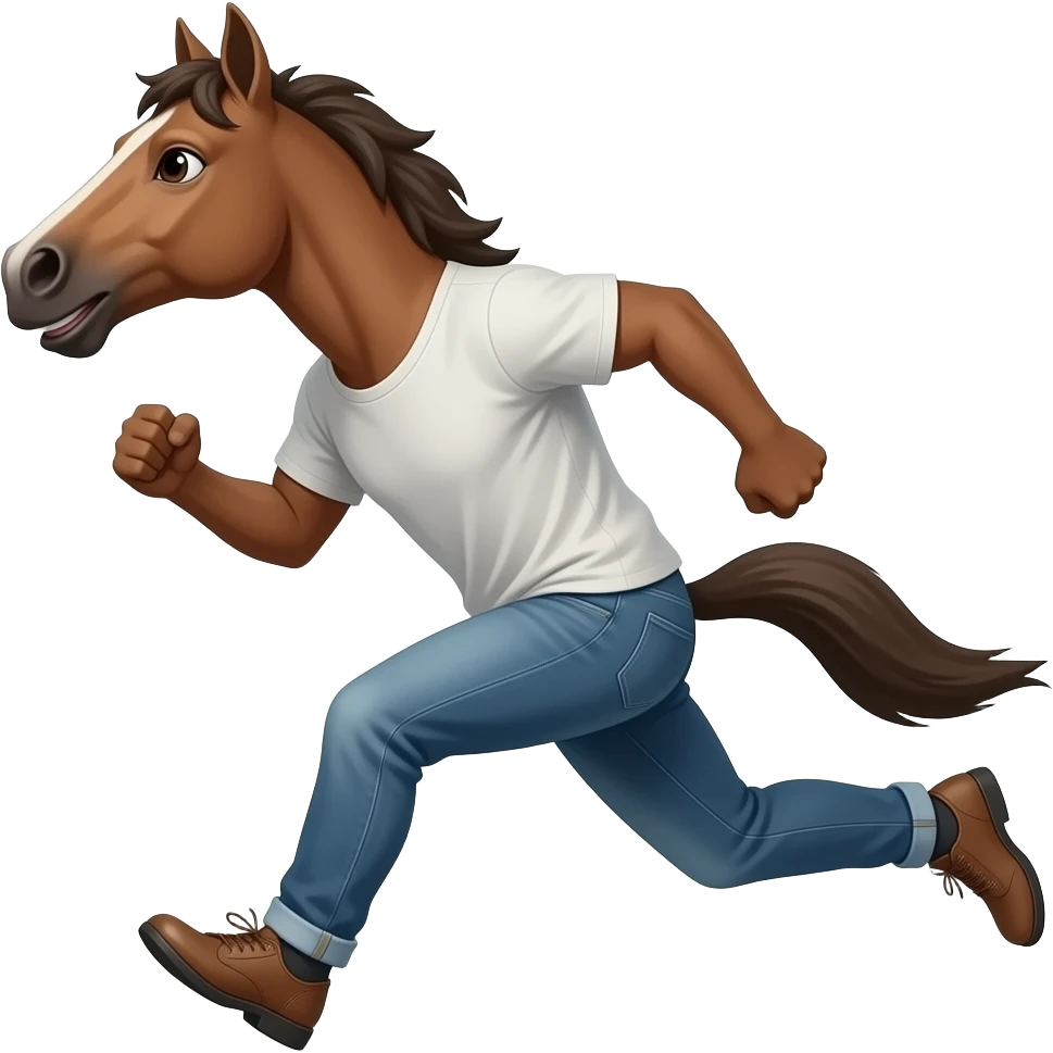 Horse head with human legs run emoji