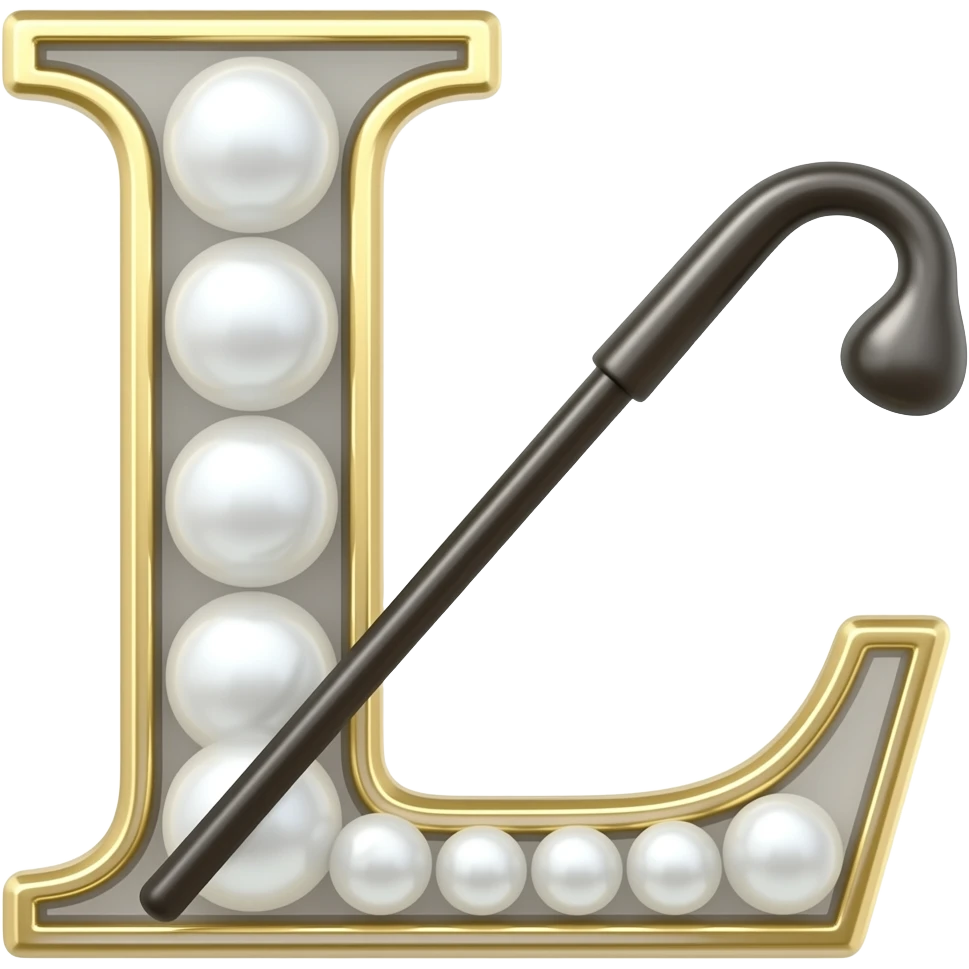 The letter L with a pearl and a riding crop emoji