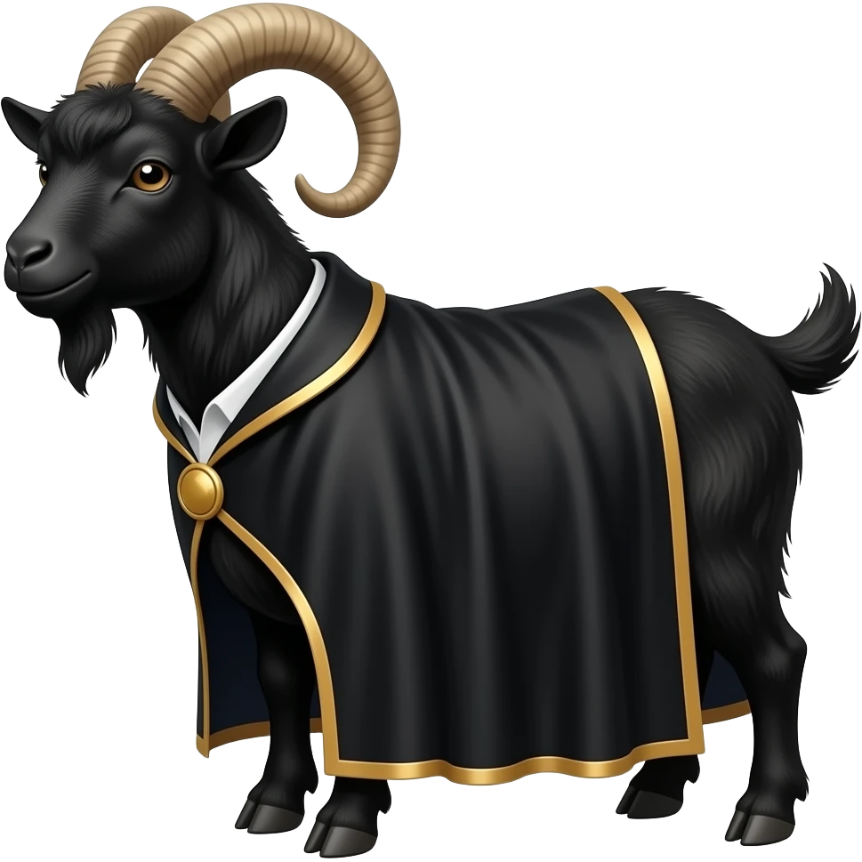 Black goat wearing a grown emoji