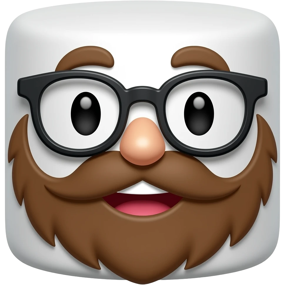 happy marshamallow with a brown beard and glasses emoji