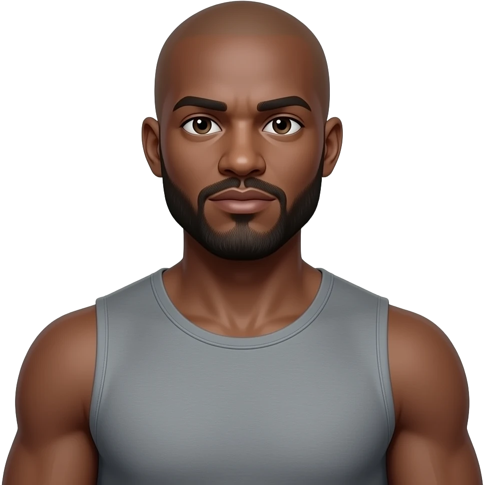 Create an muscular light skinned bald black guy with beard and mustache doing the shrug like this 🤷🏽 emoji