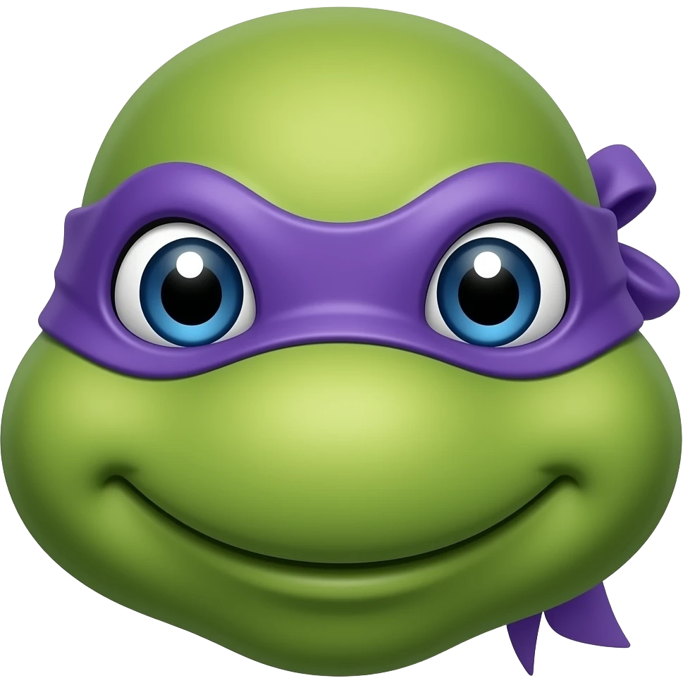 Donatello Ninja Turtle head wearing purple mask with knot on one side with tails emoji