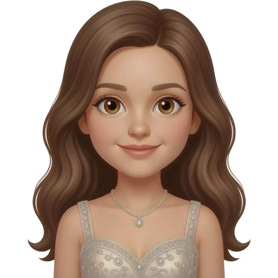 Macke an 11 year old girl with brown hair and brown eye with a prom dress emoji