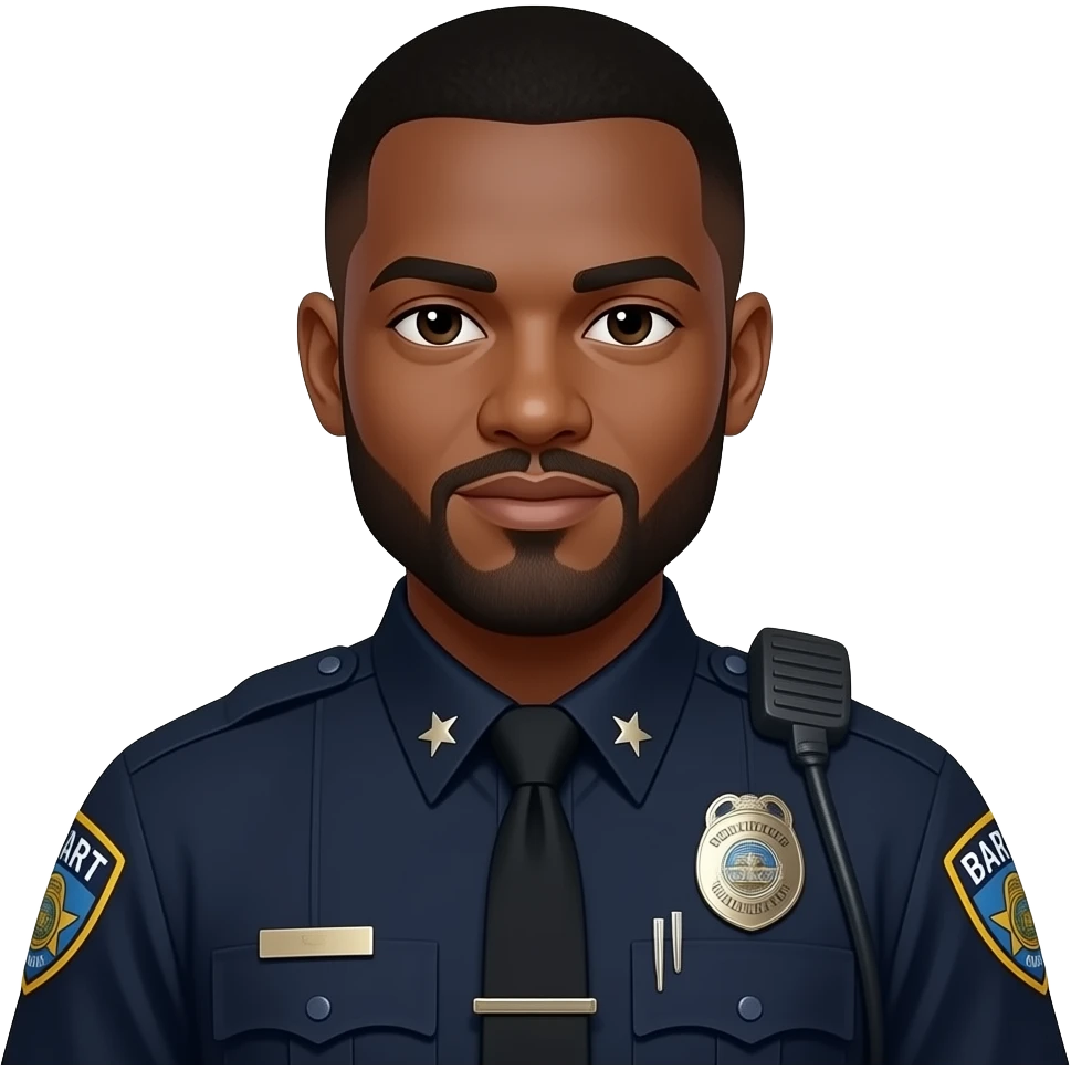 medium complexation black officer with beard and mustache and tapper haircut and BART police uniform emoji