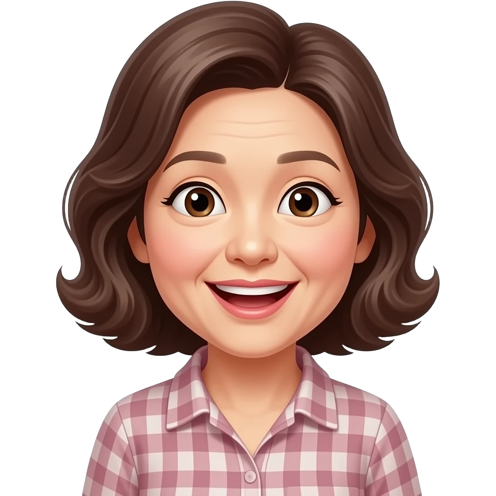 한국인, 중년의 여성, 반짝이는 눈, 파마머리, 행복해서 놀란 emoji