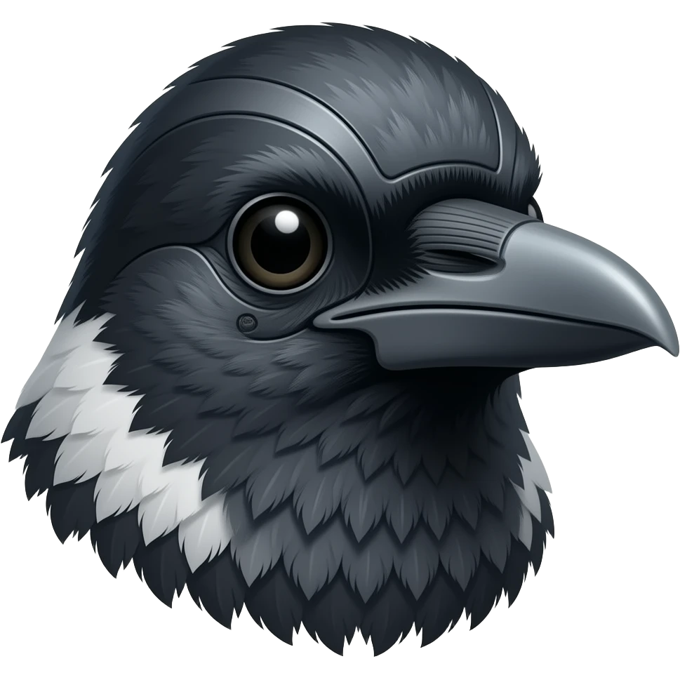 A cyborg robot magpie head emoji