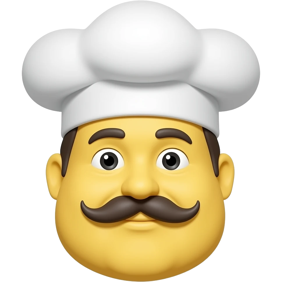 толстый повар с желтым цветом кожи и усами в поварской белой шляпе emoji