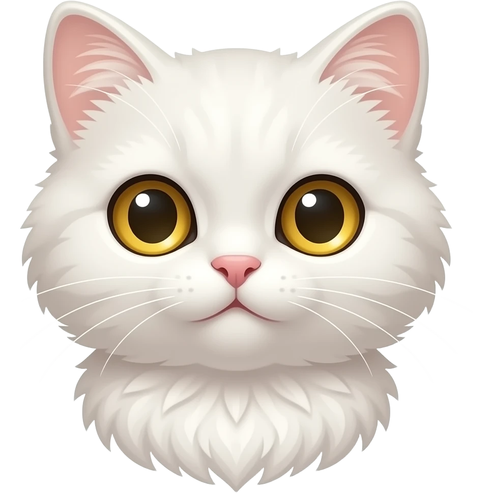 cute white cat with golden eyes, fluffy fur, polished chibi style, discord emote, twitch emote, transparent background, thick clean outline, soft shading, expressive face, high contrast, love in eyes emoji