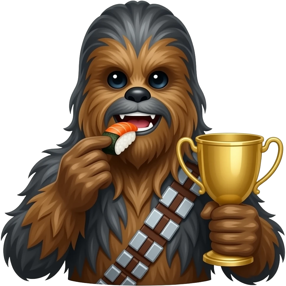 chewbacca eating sushi and holding trophy emoji