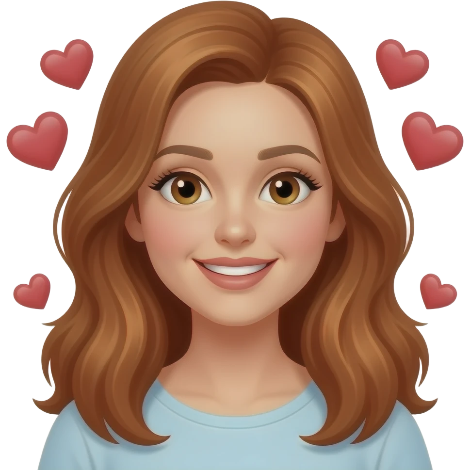 Mujer de cabello cobrizo con cara de estar enamorada con corazones emoji