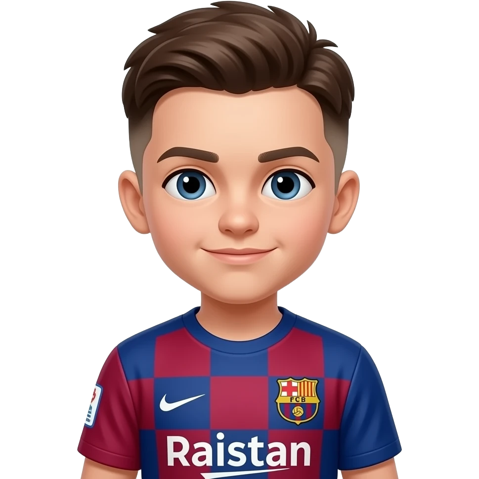 brown hair with mid fade with half Barcelona and half arsenal kit kid emoji