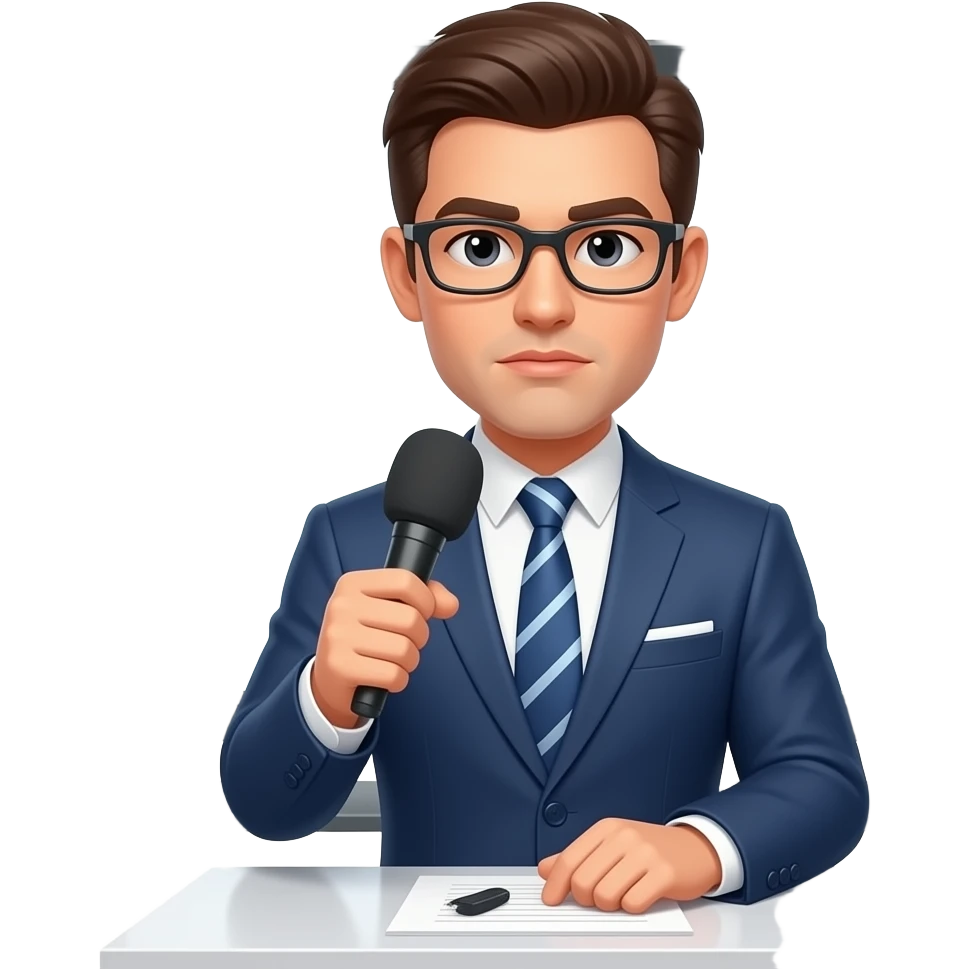 generate a TV presenter talking seriously in a set emoji