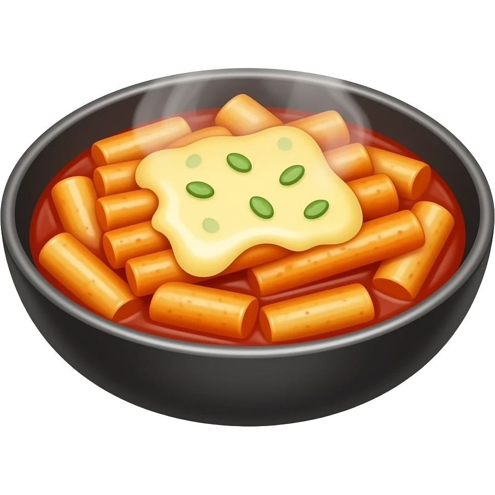 korean tteokbokki with melted mozzarella cheese emoji