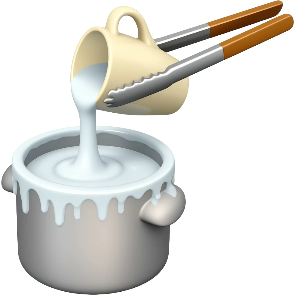 je veux un emoji qui représente l'émaillage d'une pièce céramique qui est peinte avec des couleur pastel. donc une tasse tenu par une pince et qui s'apprete a etre trempé dans un gros pot (type gros pot de peinture, de couleur blanche) emoji