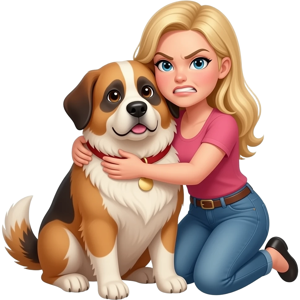 Angry Blonde Women hug Their Dogs emoji