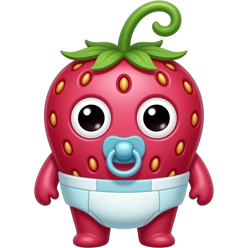 Bright eyed full body strawberry creature with diaper and pacifier and ...
