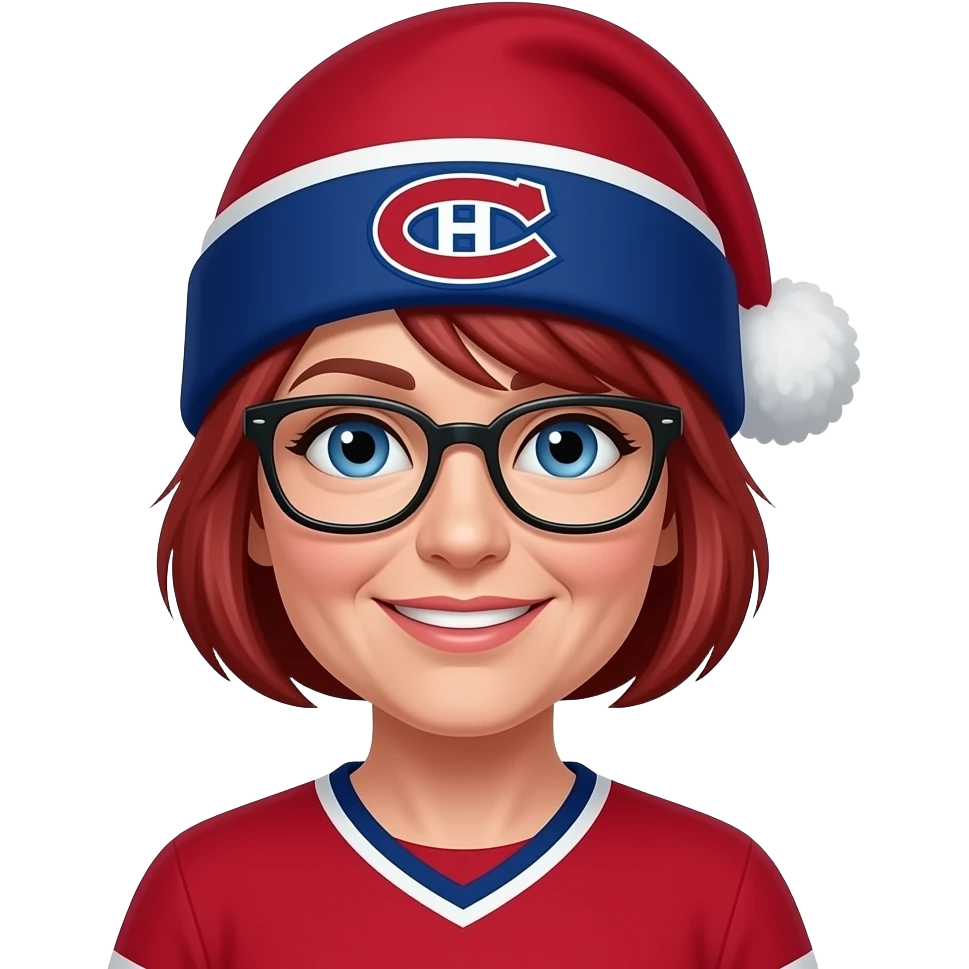 Woman montreal canadiens blue eyes 50 years old short red beiwb haie Glassew cheer hat emoji