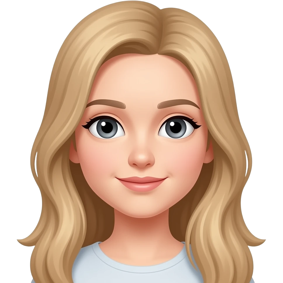 девушку с бежевыми длинными  волосами и темно-серыми глазами emoji
