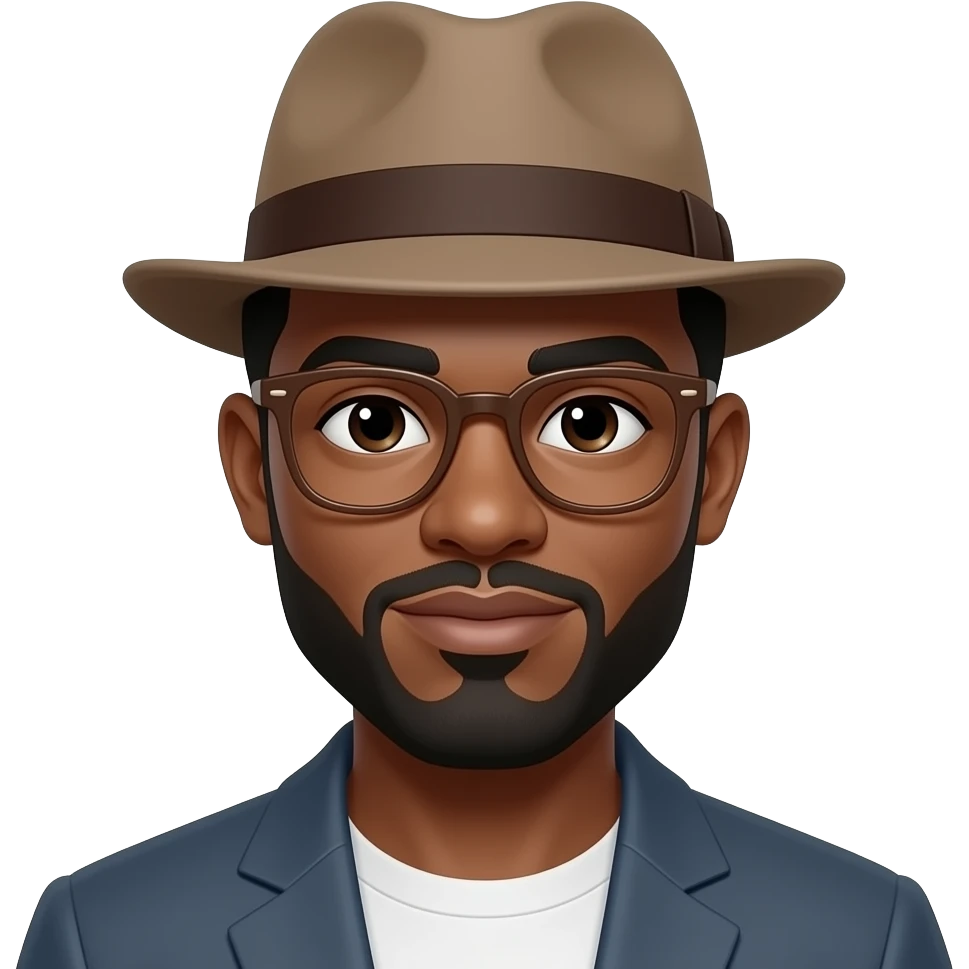 Black rizz mastere with a male hat & brown eyeglass emoji