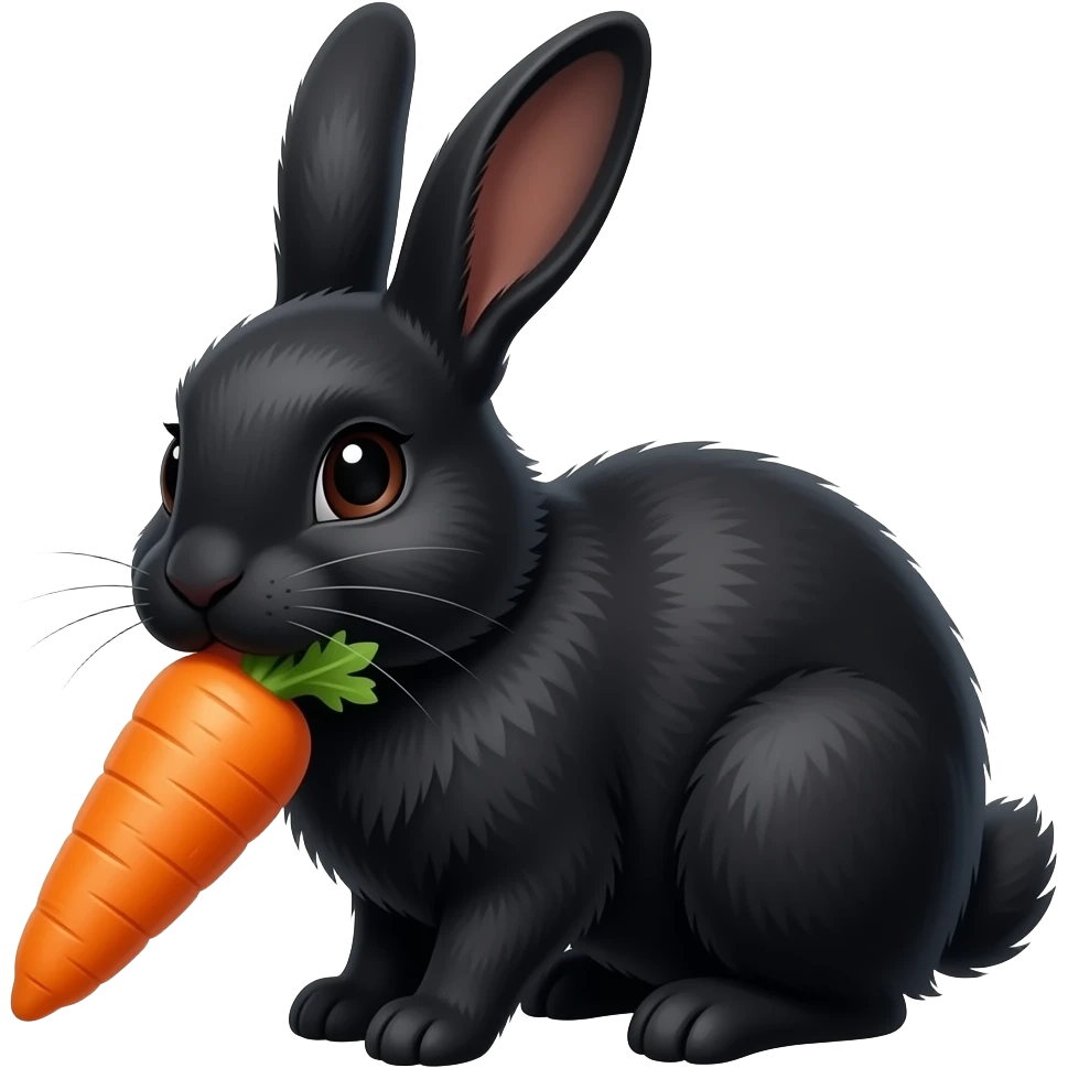 A black bunny, eating a carrot emoji