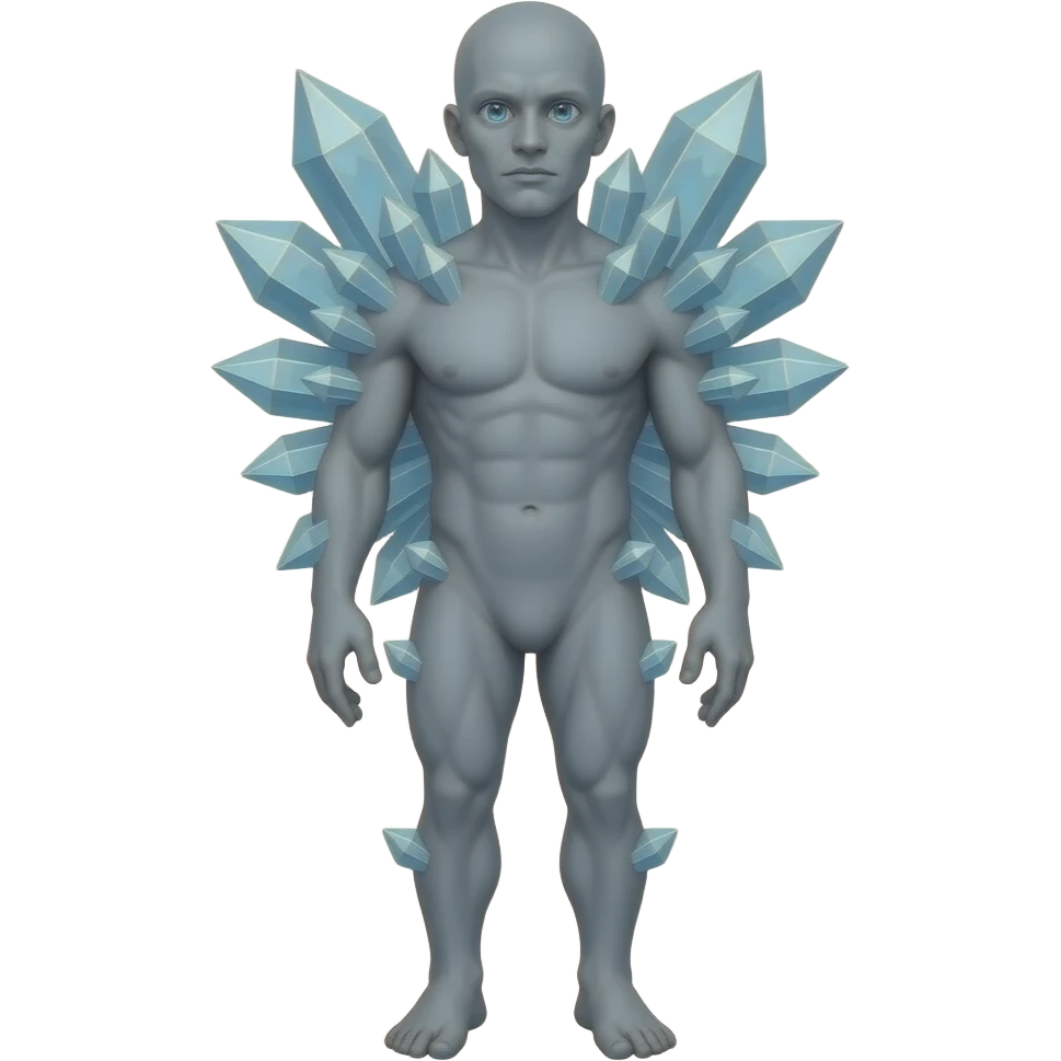 Weird Crystal humanoid thing with crystals growing on its back in glowing blue eyes with a gray body with a growing with no mouth with glowing blue eyes with a single blue glowing eye full body emoji
