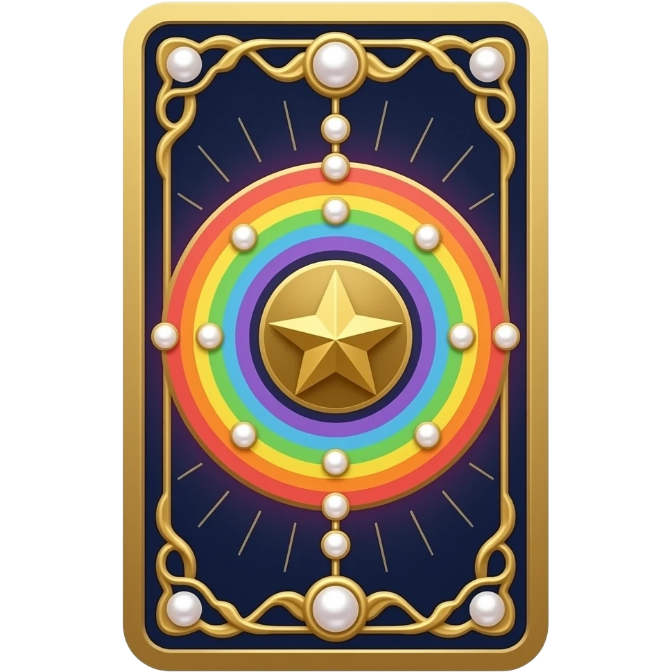 Tarot card, rainbow, gold and pearls embellishments, very decorated, gradient accents. emoji