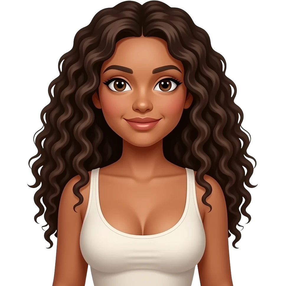 Mixed girl long curly hair big boobs emoji