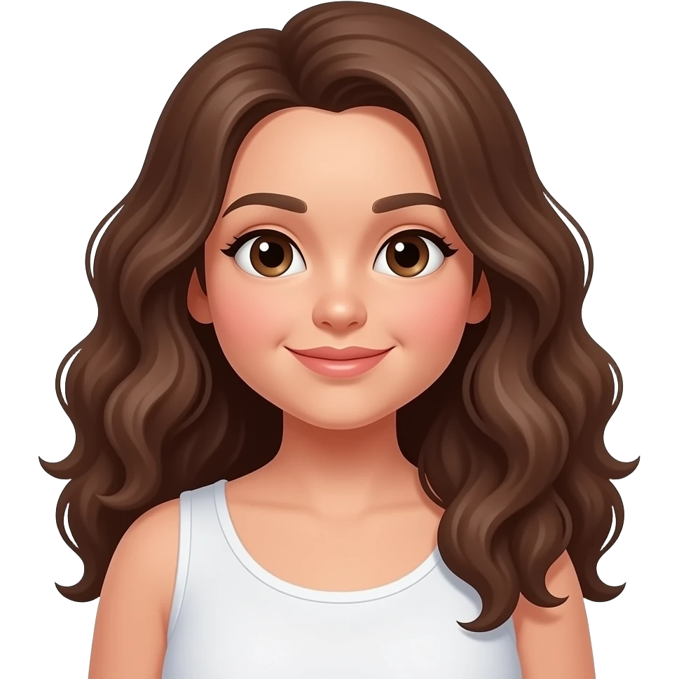Una niña color de piel blanquita y de cuerpo rellenita y de la cara también cabello colocho largo emoji