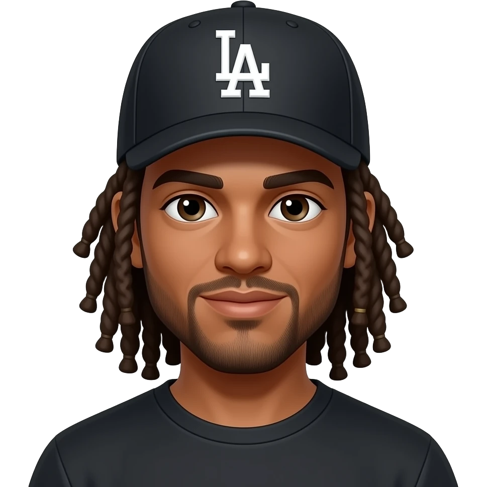 light skin guy with a black LA dodgers hat black worn backwards long hair dreaded long long long hair emoji