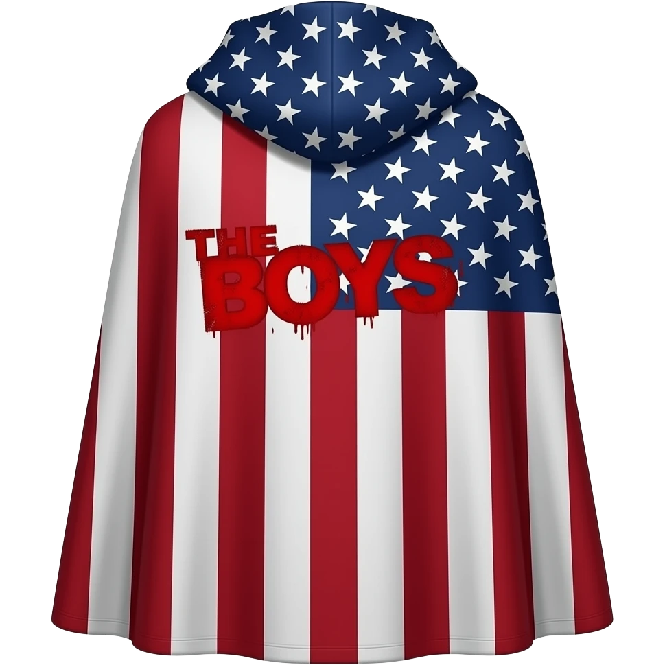American Homelander cape from The Boys with blood-red text "The Boys" emoji